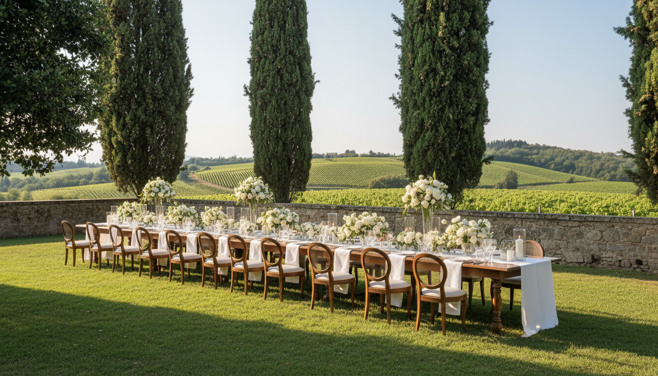 Wedding lunch in the park of Villa Giona among the Valpolicella vineyards – Villa Giona wedding – Kiss Me Italy
