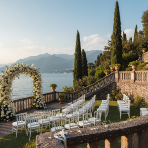 Wedding ceremony in the lakefront gardens of Villa La Cassinella on Lake Como – villa la cassinella wedding – Kiss Me Italy