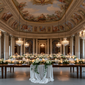 Wedding dinner in the monumental frescoed hall of Villa Mosconi Bertani – Villa Mosconi Bertani wedding – Kiss Me Italy