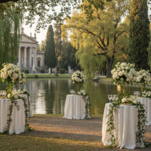 Wedding aperitivo in the romantic lakeside park of a Valpolicella villa – aristocratic wedding Verona – Kiss Me Italy