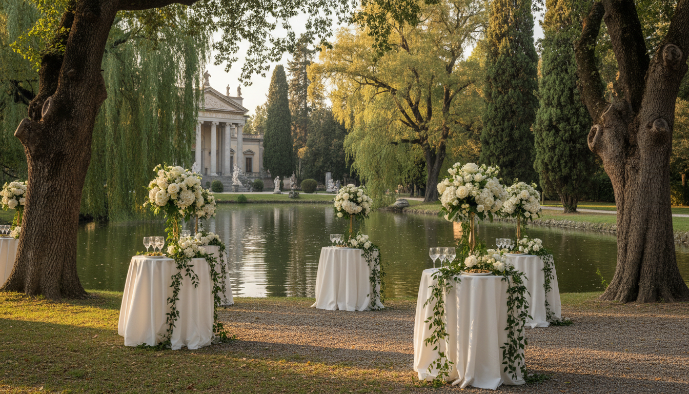 Wedding aperitivo in the romantic lakeside park of a Valpolicella villa – aristocratic wedding Verona – Kiss Me Italy