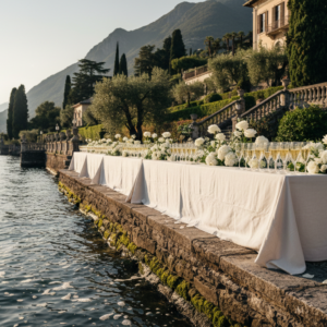 Celebration toast at the lakefront of Villa Pizzo in Cernobbio – lake como micro wedding toast – Kiss Me Italy