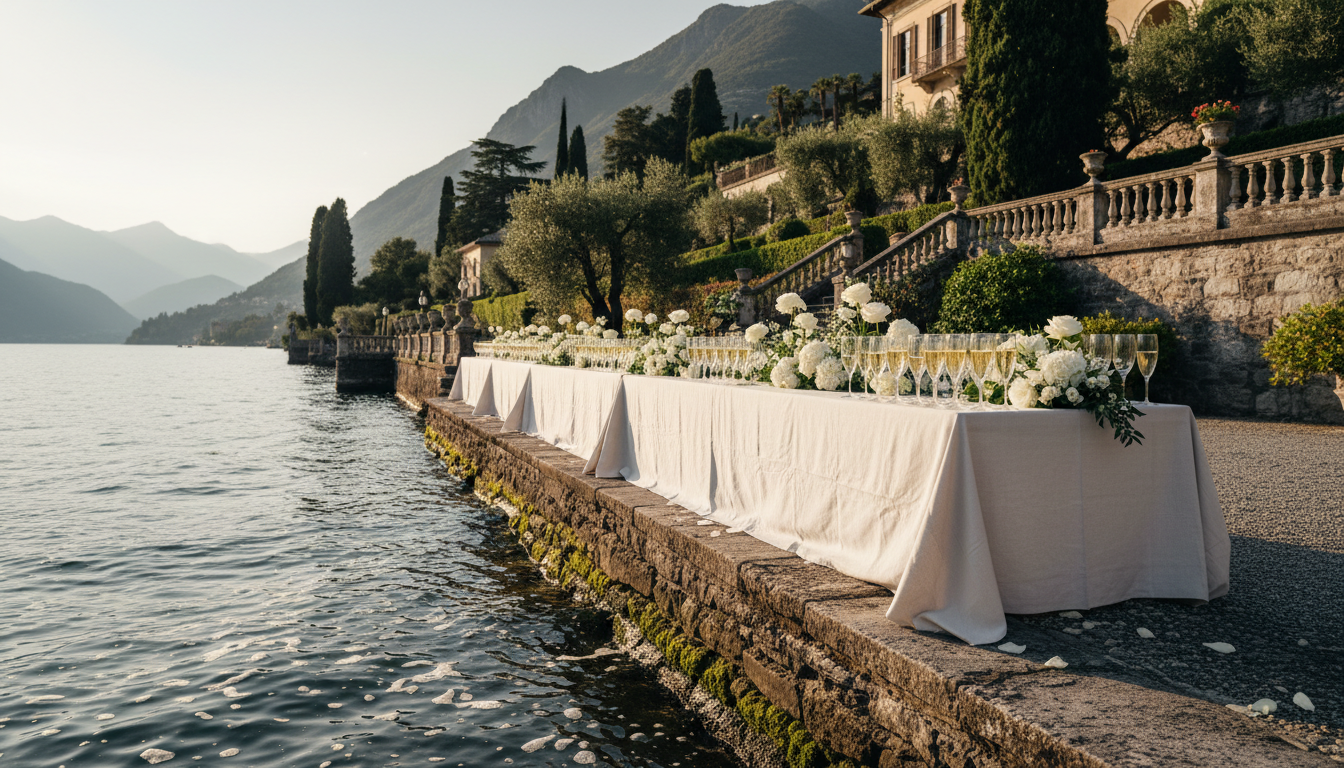 Celebration toast at the lakefront of Villa Pizzo in Cernobbio – lake como micro wedding toast – Kiss Me Italy