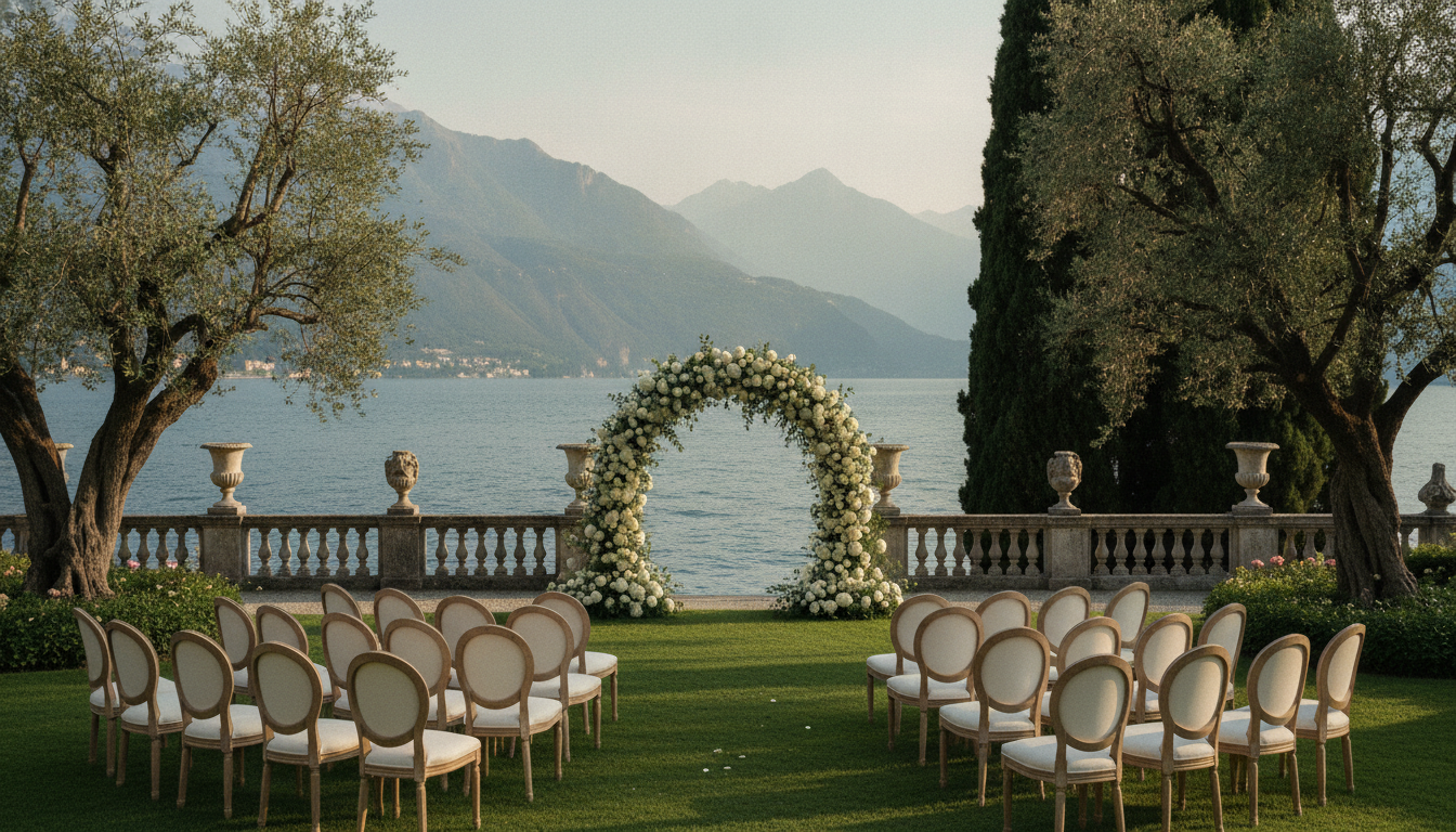 Wedding ceremony in the waterfront gardens of Villa Pizzo in Cernobbio on Lake Como – villa pizzo wedding – Kiss Me Italy