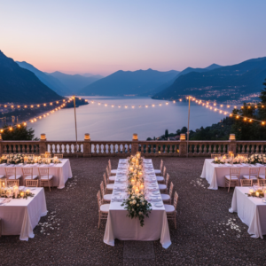 Wedding dinner on the panoramic terrace of Villa Pizzo over Lake Como – villa pizzo wedding terrace dinner – Kiss Me Italy