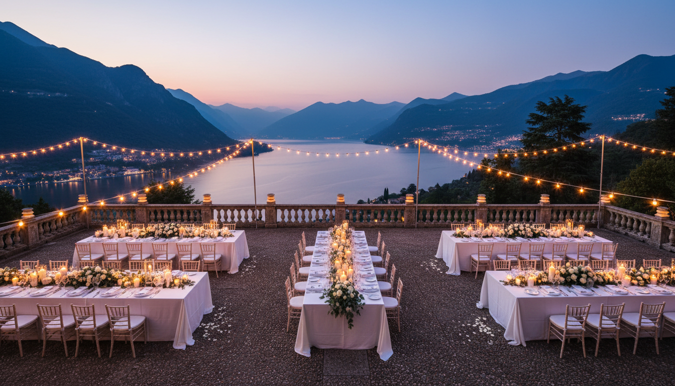 Wedding dinner on the panoramic terrace of Villa Pizzo over Lake Como – villa pizzo wedding terrace dinner – Kiss Me Italy