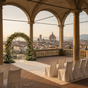 Wedding ceremony on the celebrated loggia of Villa San Michele overlooking Florence – villa san michele wedding – Kiss Me Italy
