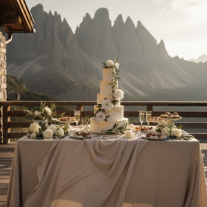 The Mountain Lodge Wedding — Alpenroyal, Dolomites Wedding cake table at Alpenroyal, Dolomites – alpenroyal wedding dolomites – Kiss Me Italy