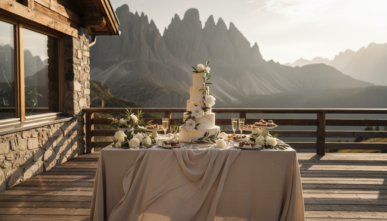 Wedding cake table at Alpenroyal, Dolomites – alpenroyal wedding dolomites – Kiss Me Italy