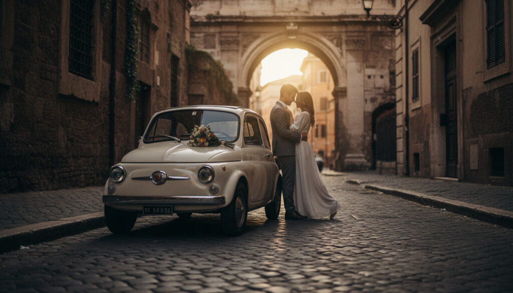 Proposal during a vintage Fiat 500 tour of Rome – vintage fiat 500 proposal rome – Kiss Me Italy