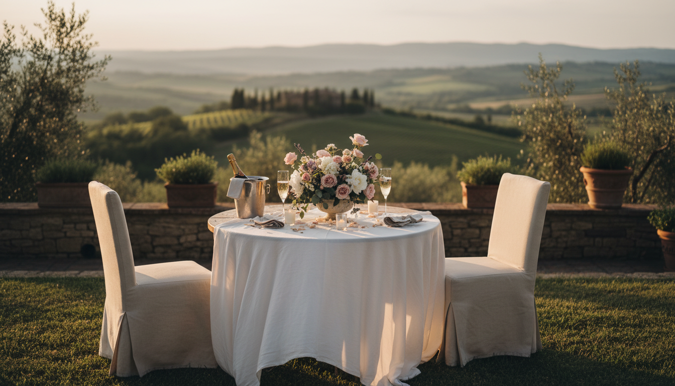 Proposal setup in the panoramic garden of Grotta Giusti Resort, Tuscany – grotta giusti proposal toscana – Kiss Me Italy