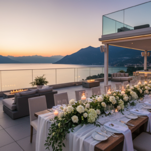 Wedding reception on the rooftop sky bar of Hotel Cristal Sirmione, Lake Garda – hotel cristal sirmione micro wedding garda – Kiss Me Italy