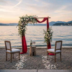 Elopement ceremony on the private beach of Hotel Filario, Lake Como – hotel filario elopement beach como – Kiss Me Italy