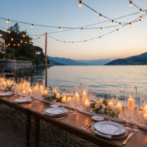 Wedding dinner on the beach of Hotel Filario, Lake Como – hotel filario wedding como – Kiss Me Italy
