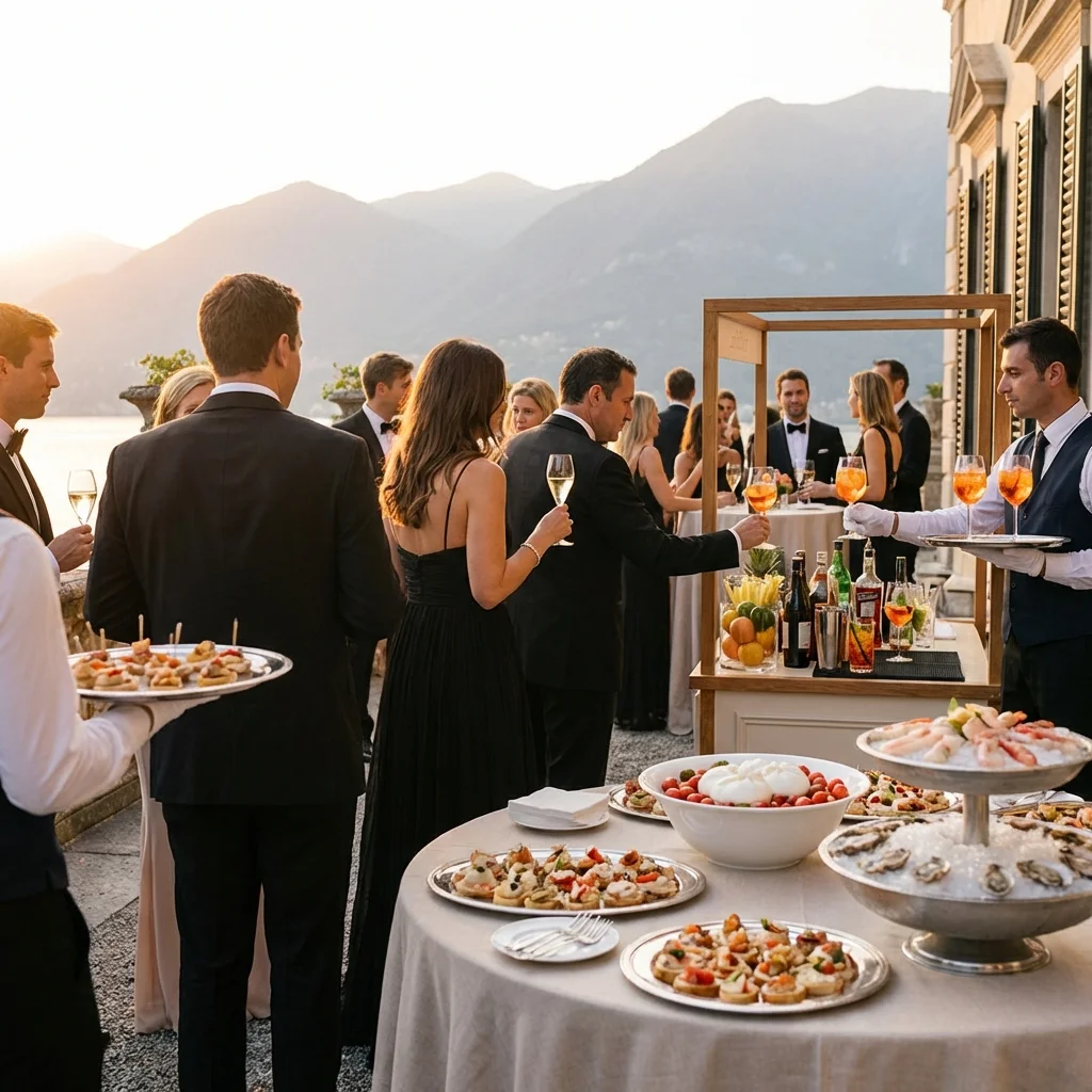 italian wedding food aperitivo on lakeside terrace