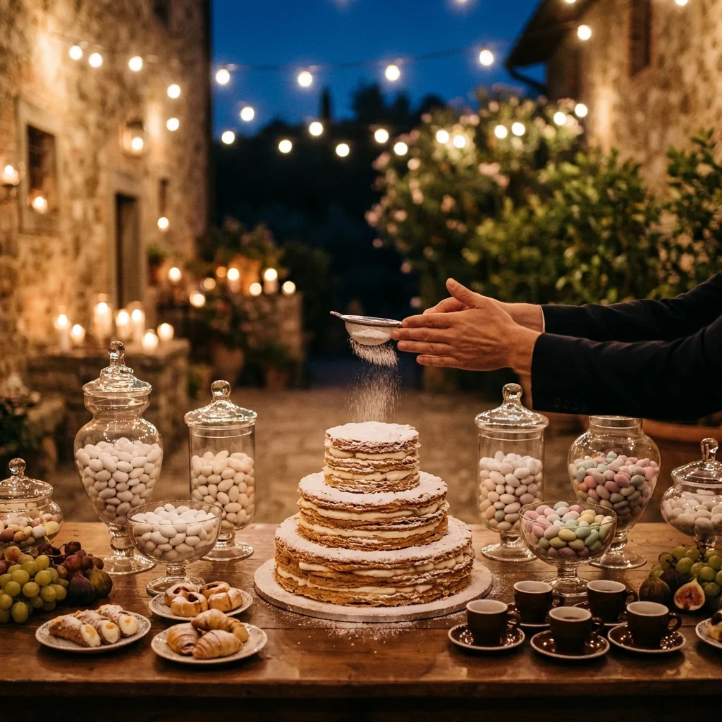 italian wedding food dessert tableau with confettata
