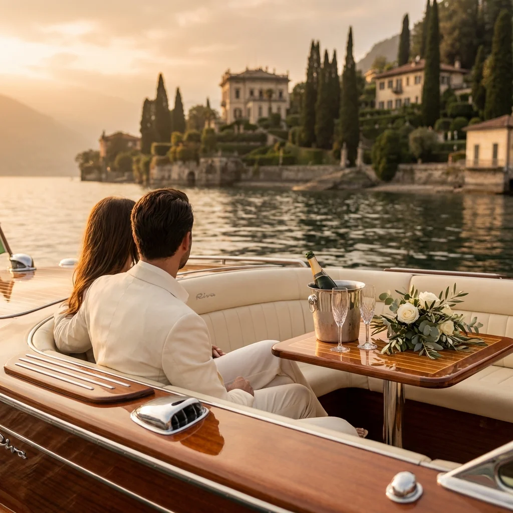 Lake Como proposal — Champagne hush on open water