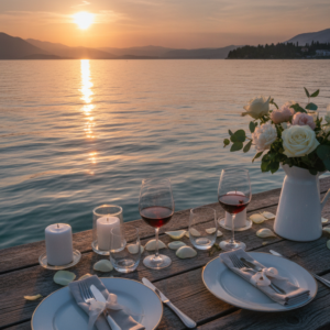 Sunset proposal on the private pier of Lugana Parco al Lago, Lake Garda – lugana parco al lago proposal garda – Kiss Me Italy