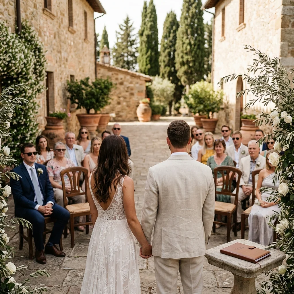 Symbolic ceremony with a small group of guests at a micro wedding in Italy