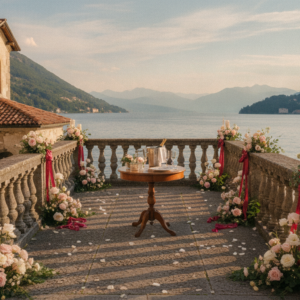 Vow renewal ceremony on the terrace of Monastero Pax, Lake Como – monastero pax vow renewal como – Kiss Me Italy