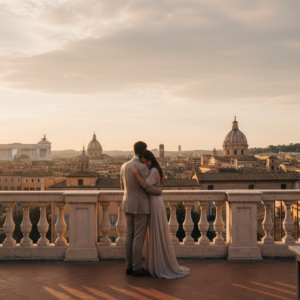 Proposal on the Pincio Terrace in Rome at golden hour – pincio terrace proposal rome – Kiss Me Italy