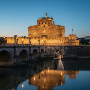 Proposal on Ponte Sant'Angelo in Rome at blue hour – ponte sant angelo proposal rome – Kiss Me Italy