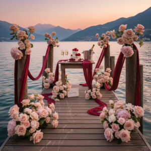 Vow renewal ceremony on a small private dock on Lake Como – private dock vow renewal como – Kiss Me Italy