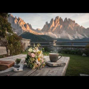Proposal setup in the panoramic garden of Rifugio Col Pradat, Dolomites – rifugio col pradat proposal dolomites – Kiss Me Italy