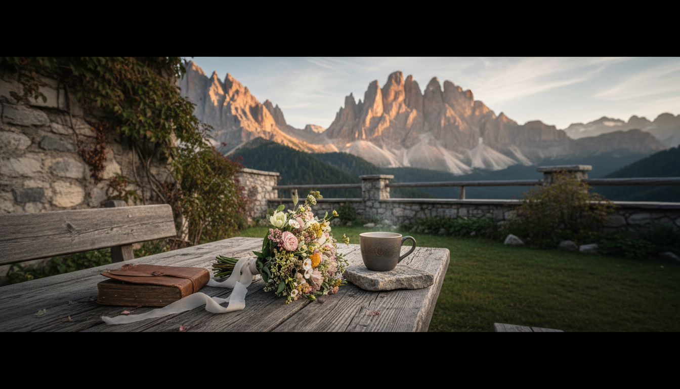 Proposal setup in the panoramic garden of Rifugio Col Pradat, Dolomites – rifugio col pradat proposal dolomites – Kiss Me Italy