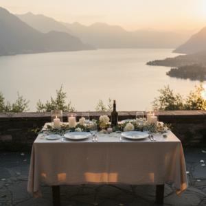 Proposal setup on the lake-view terrace of Villa Arcadio, Lake Garda – villa arcadio proposal garda – Kiss Me Italy