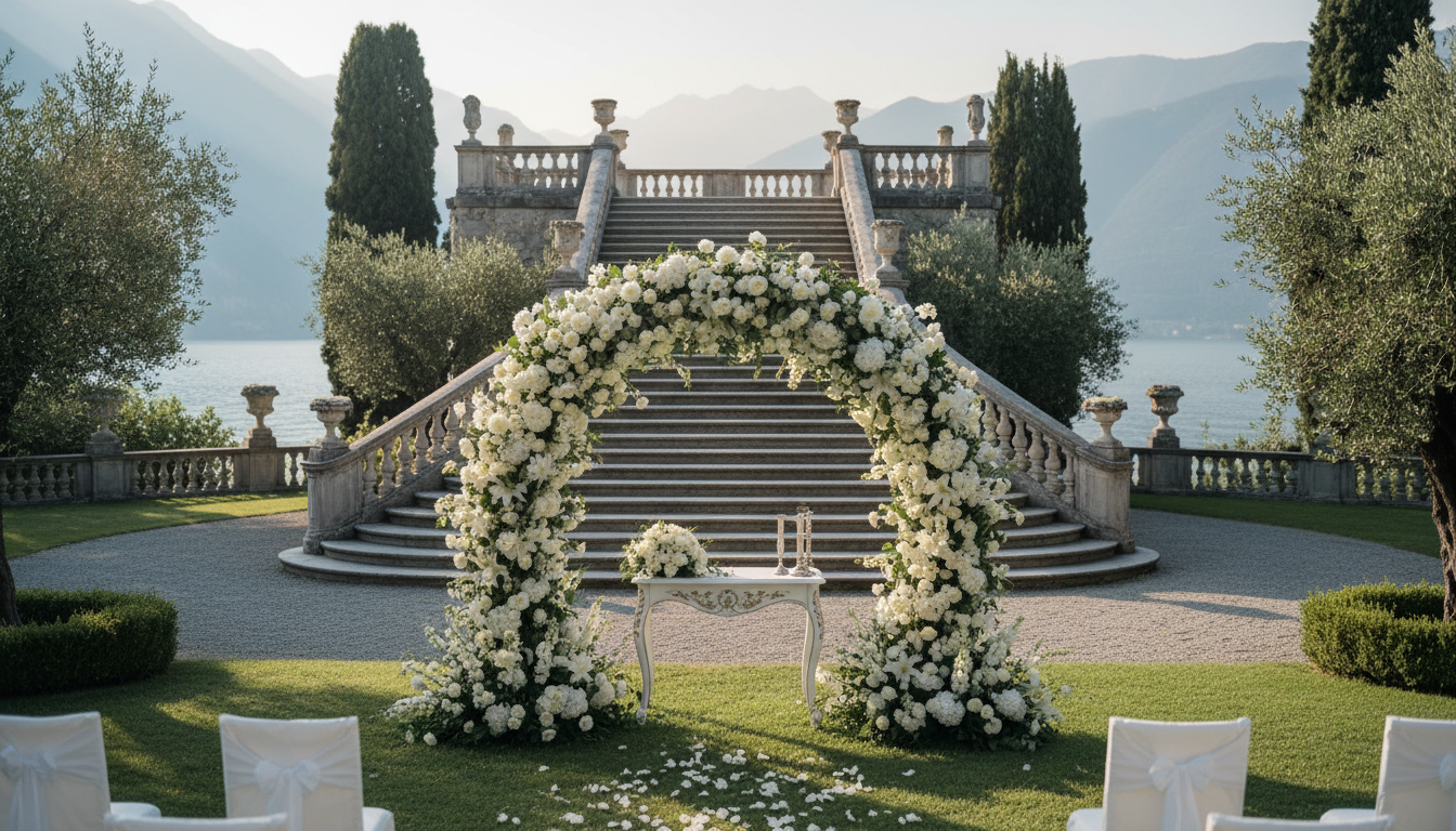 Wedding ceremony on the monumental staircase of Villa Bettoni, Lake Garda – villa bettoni wedding garda – Kiss Me Italy