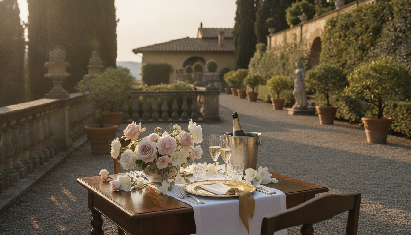 Proposal setup in the gardens of Villa Gamberaia, Florence – villa gamberaia proposal toscana – Kiss Me Italy