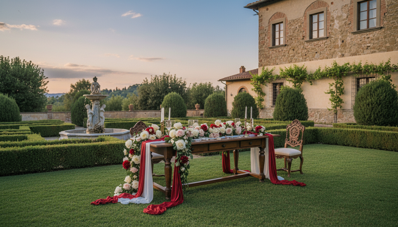 Vow renewal ceremony in the gardens of Villa Gamberaia, Florence – villa gamberaia vow renewal toscana – Kiss Me Italy