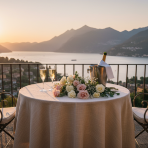 Proposal setup on the rooftop terrace of Villa Pessina, Lake Como – villa pessina proposal tender como – Kiss Me Italy