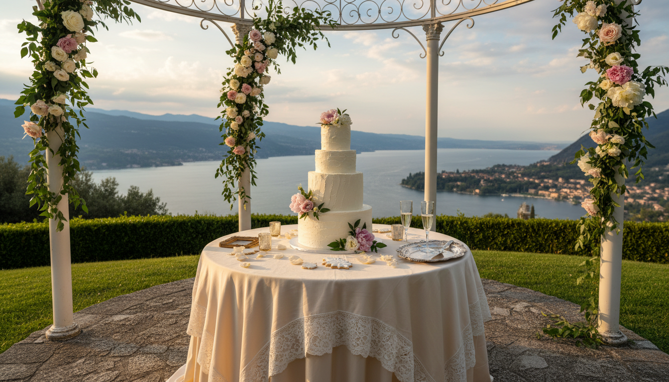 Wedding cake table at Villa Sostaga, Lake Garda – villa sostaga small wedding garda – Kiss Me Italy