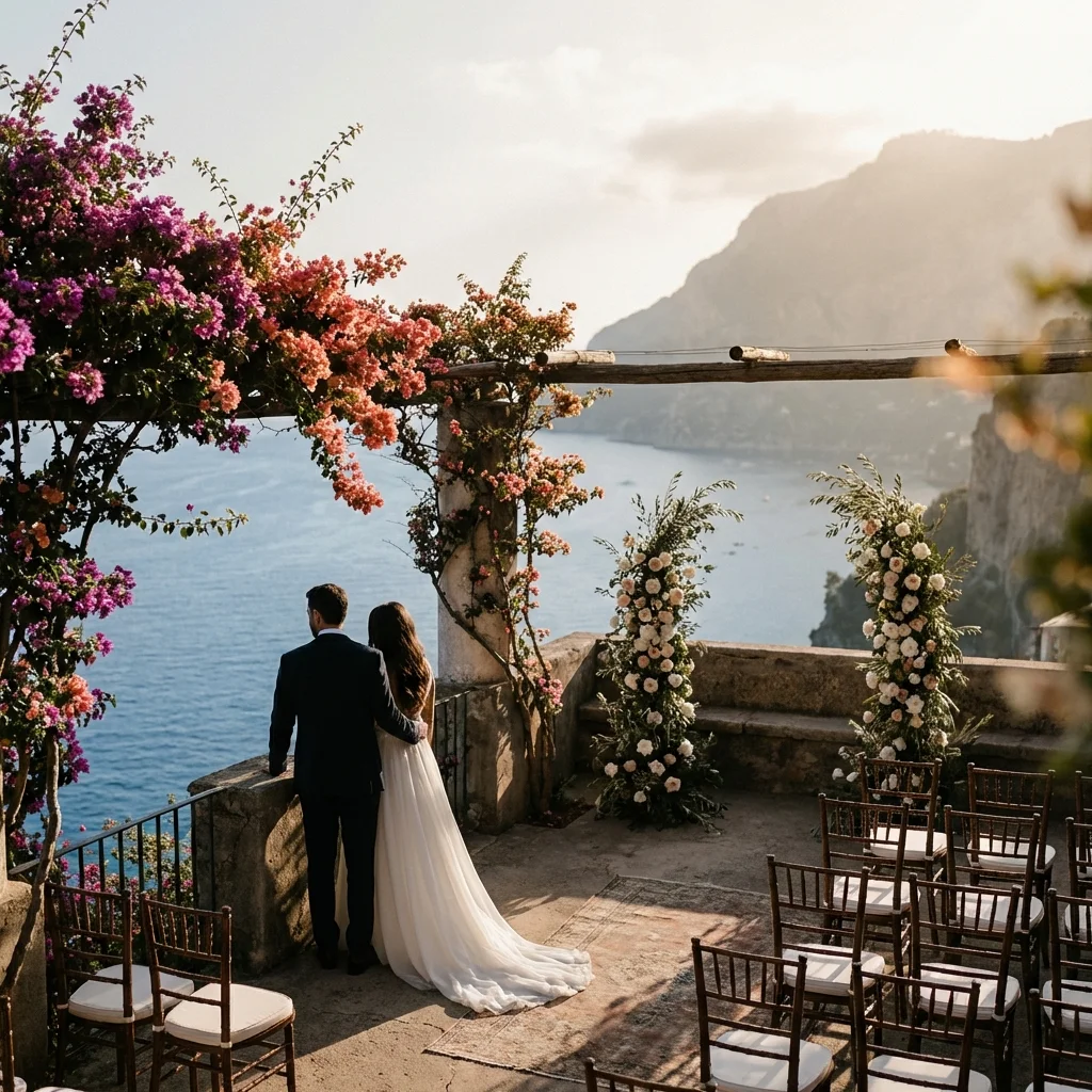 vow renewal italy Amalfi terrace bougainvillea views