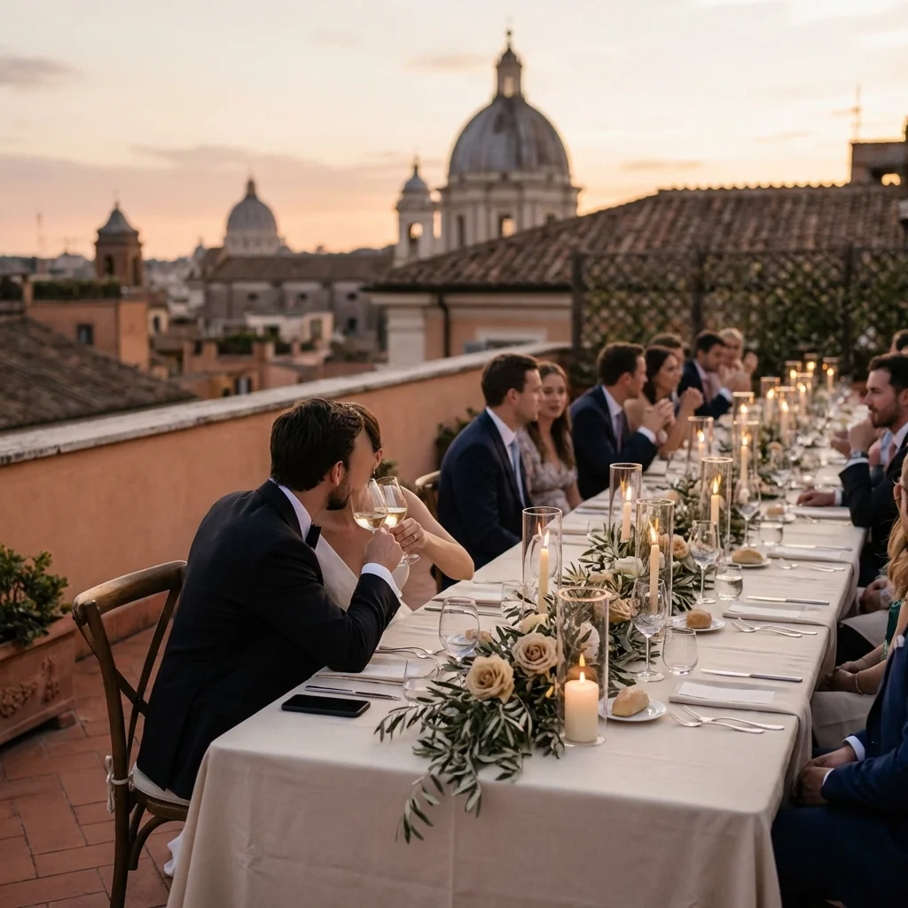 wedding venues rome italy intimate rooftop dinner sunset