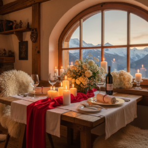 Candlelit dinner table after an elopement at Baita Resch, Dolomites – baita resch dinner elopement dolomites – Kiss Me Italy