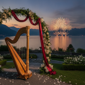 Live harp and fireworks for an elopement at Casa degli Spiriti, Lake Garda – casa degli spiriti fireworks elopement – Kiss Me Italy