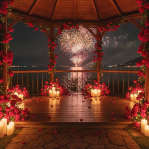 Fireworks over the gazebo for a proposal at Casa degli Spiriti, Lake Garda – casa degli spiriti fireworks proposal – Kiss Me Italy