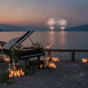 Live piano and fireworks for a vow renewal at Casa degli Spiriti, Lake Garda – casa degli spiriti fireworks vow renewal – Kiss Me Italy