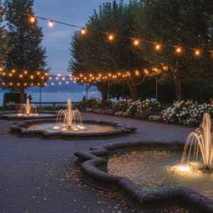 Illuminated fountains at a Casa degli Spiriti wedding for 60 guests – casa degli spiriti fireworks wedding 60 guests – Kiss Me Italy