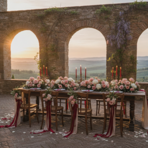 Vow renewal ceremony in the courtyard of Castello di Bibbione, Tuscany – castello di bibbione vow renewal toscana – Kiss Me Italy