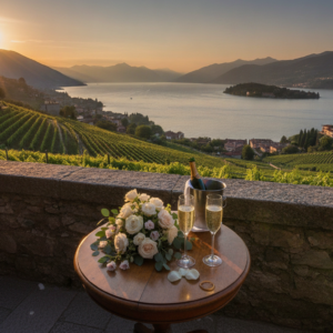 Toast for a vow renewal in the lake-view vineyard of Castello di Rossino – castello di rossino toast vow renewal – Kiss Me Italy