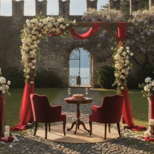 Vow renewal ceremony in the secret garden of Castello di Rossino, Lake Como – castello di rossino vow renewal lake como – Kiss Me Italy