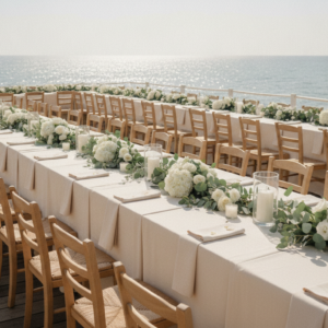 Seaside wedding lunch tables at Dalmazia Beach Club, Forte dei Marmi – dalmazia beach club wedding 60 guests – Kiss Me Italy