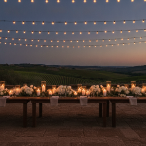 Wedding dinner table at Fattoria di Corsignano, Siena – fattoria di corsignano wedding 3 nights – Kiss Me Italy
