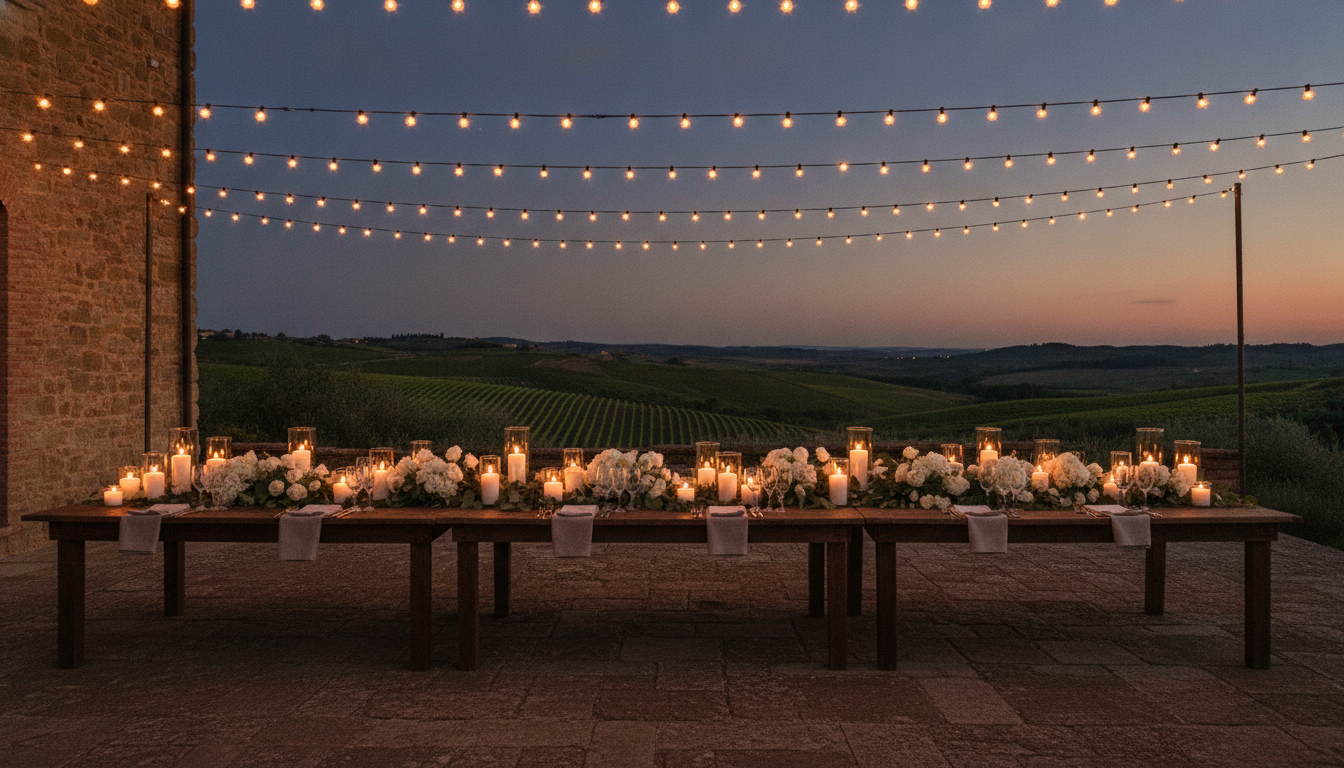 Wedding dinner table at Fattoria di Corsignano, Siena – fattoria di corsignano wedding 3 nights – Kiss Me Italy