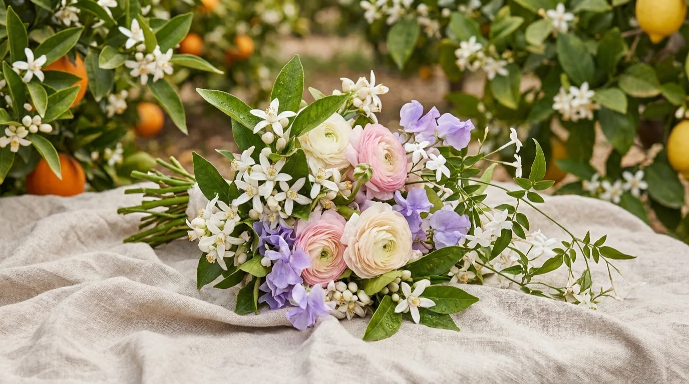 Spring bouquet with citrus blossom and jasmine in a Sorrento garden