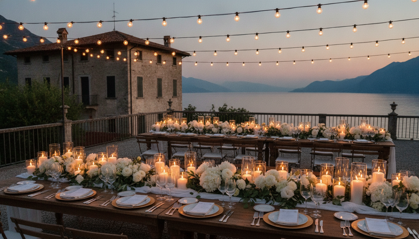 Welcome dinner table at Villa Cariola, Lake Garda – villa cariola all inclusive wedding 50 guests may september – Kiss Me Italy